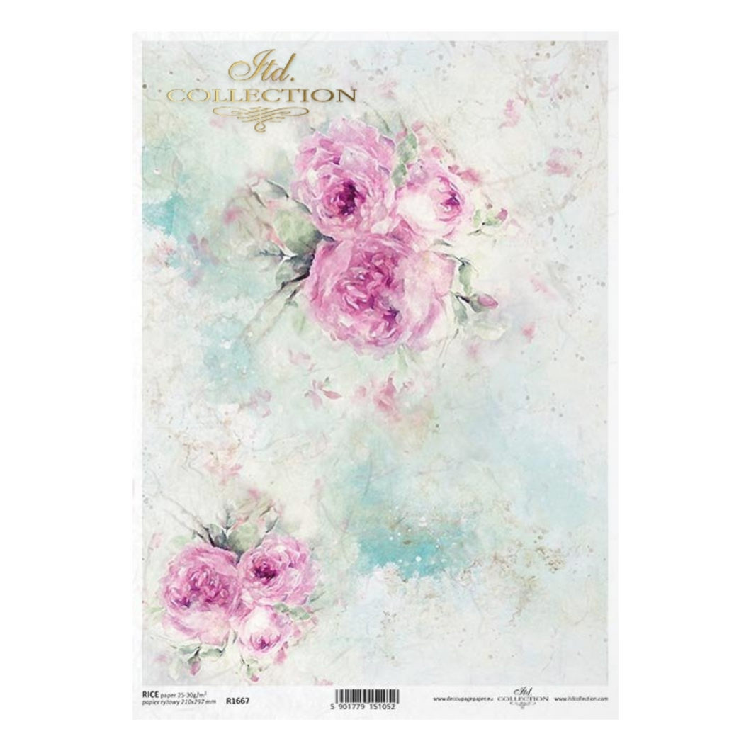 Large Pink Roses Rice Paper by ITD Collection, R1667, A4