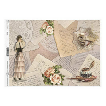 Load image into Gallery viewer, Letters and Lace Rice Paper by ITD Collection, R1321, A4, Vintage Lady, Roses