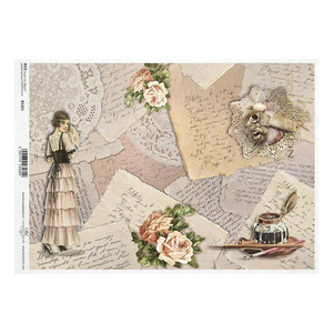 Letters and Lace Rice Paper by ITD Collection, R1321, A4, Vintage Lady, Roses