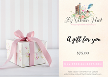 Load image into Gallery viewer, My Victorian Heart Pink Roses and Stripes Gift Card, $75