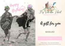Load image into Gallery viewer, Vintage Friends Birthday Electronic Gift Card for My Victorian Heart, $100