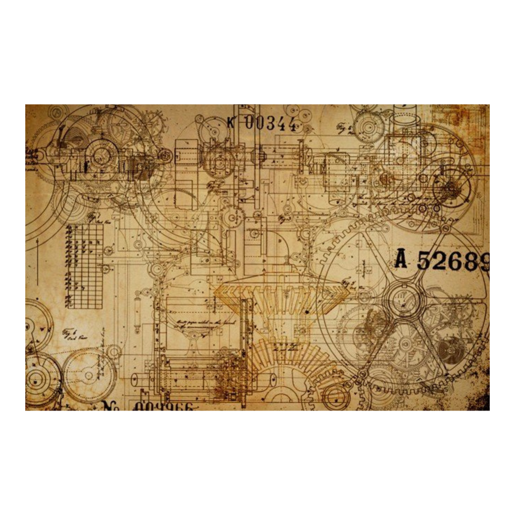 Roycycled Treasures Mechanics Decoupage Paper, Mechanical Drawings