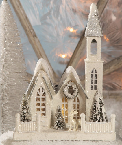 Bethany Lowe Medium Ivory Church, Christmas Village Decor