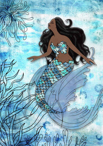 Mermaid II Rice Paper by Decoupage Queen, Aqua, Blues