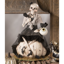 Load image into Gallery viewer, Bethany Lowe Miss Skeleton on Pumpkin Halloween Decor