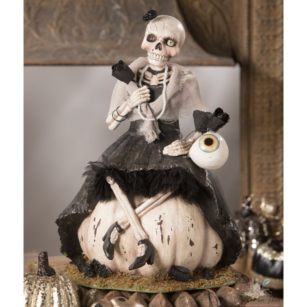 Bethany Lowe Miss Skeleton on Pumpkin Halloween Decor