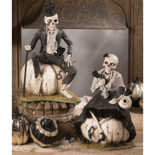 Load image into Gallery viewer, Bethany Lowe Mister and Miss Skeleton on Pumpkin Halloween Decor