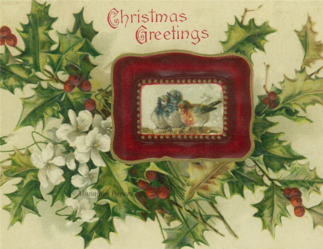 Red Framed Birds Christmas Greetings by Monahan Papers, C226