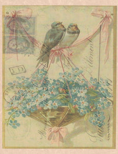 Forget Me Not Lovebirds by Monahan Papers, V84, Birds Postcard Paper