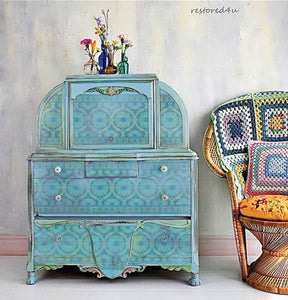 IOD Morocco Paint Inlay displayed on antique chest