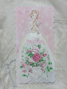 Pink roses vintage inspired Mother Hanky Gift Card, Luray Collection Mom Handkerchief