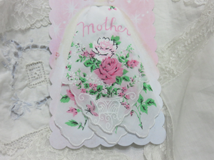 Pink roses vintage inspired Mother Hanky Gift Card, Luray Collection Mom Handkerchief