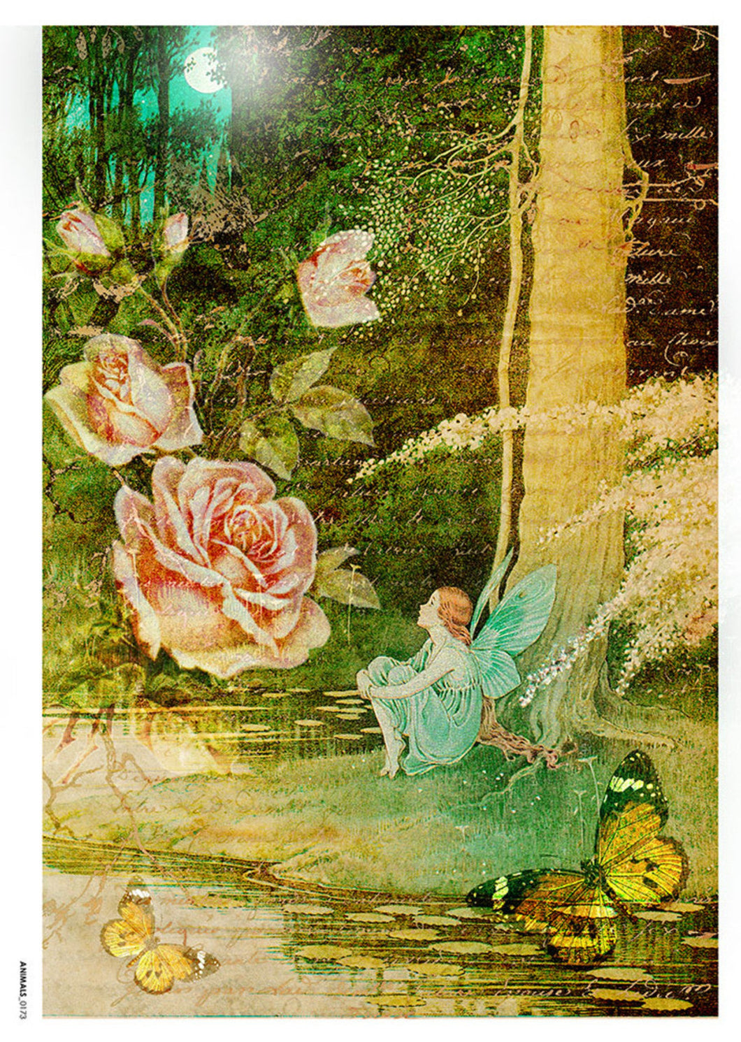 Fairies 0083 Paper Designs Washipaper, Fairy with Pink Rose