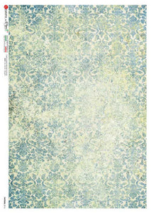 Blue Green Watercolor Damask by Paper Designs Washipaper, A2 size