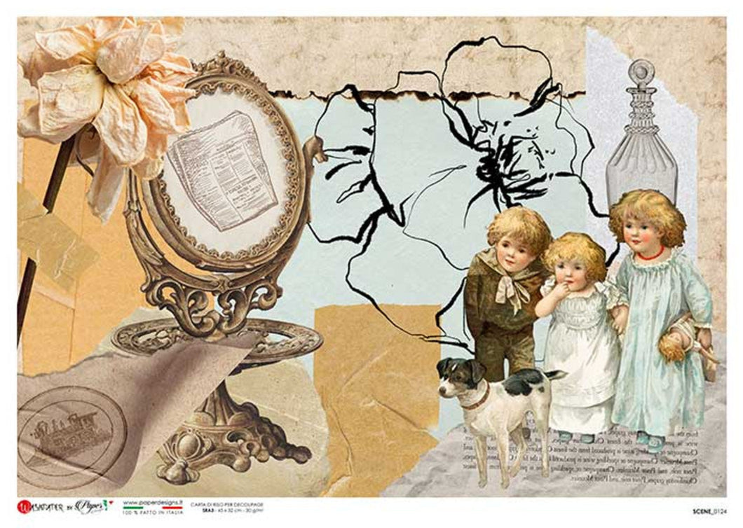 Scene 0124 Children Ephemera Collage by Paper Designs Washipaper, A4