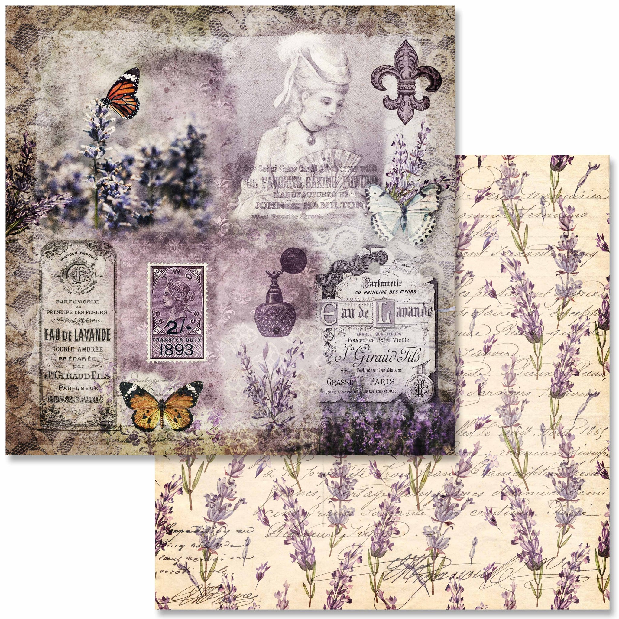 Vintage Lavender Mini Scrapbook Paper Set, Decoupage Queen, 6 x 6