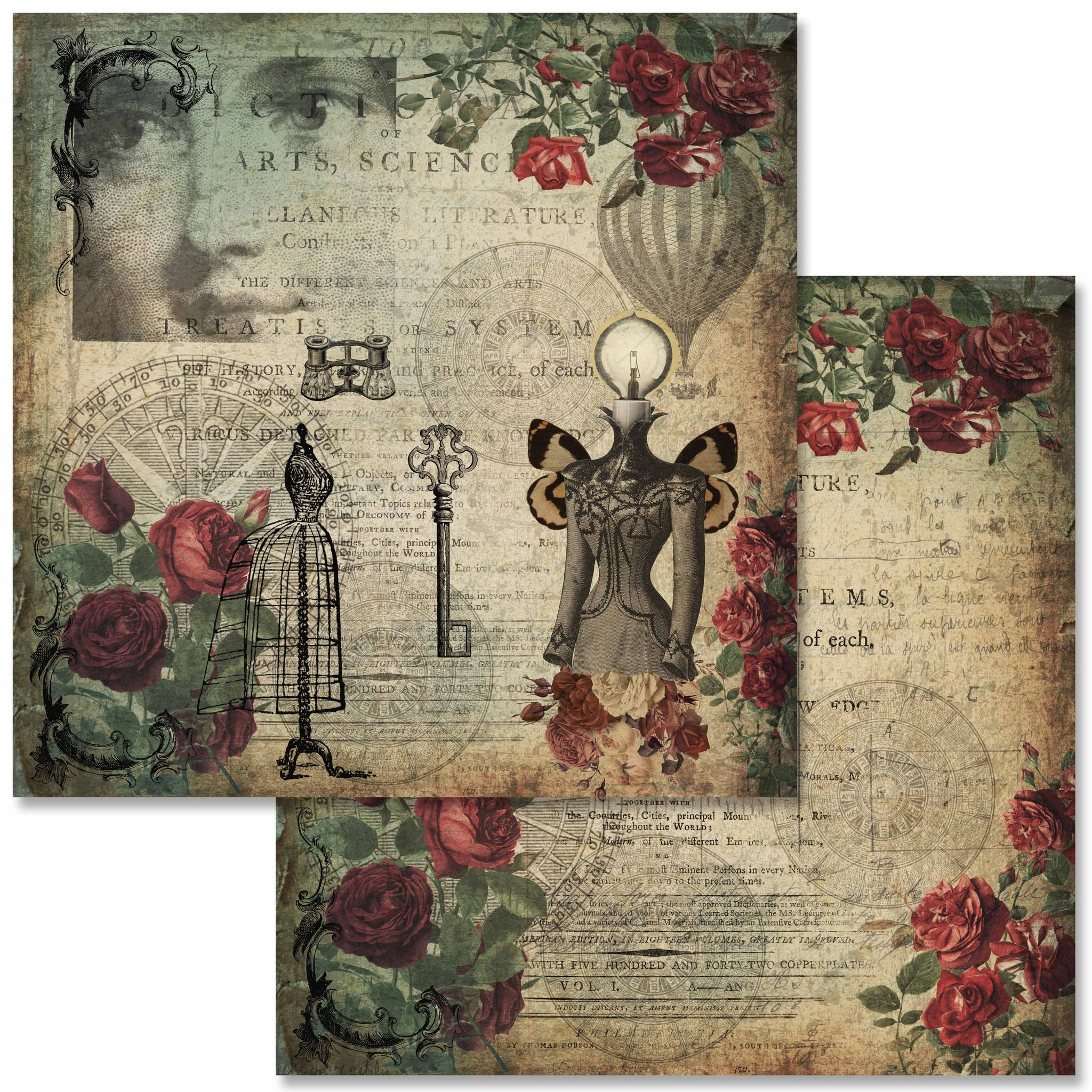 Steampunk scrapbooking kits paper sheets : Scrapbooking kit in a book for  creating your own sketchbooks - Emphera elements for decoupage, journaling