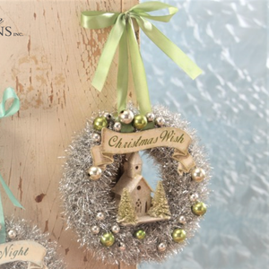 Bethany Lowe Pastel Tinsel Wreath with Church, Trees, Color Options