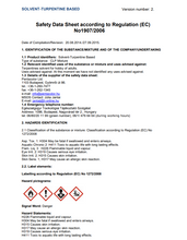 Load image into Gallery viewer, Safety Data Sheet for Pentart Turpentine Based Solvent, page 1 of 10