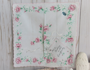 Full Unfolded View Pink Floral Luray Collection Birthday Handkerchief