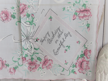 Load image into Gallery viewer, Closeup Pink White Floral Birthday Hanky by Luray Collection