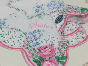 Shabby Pink Roses Sister Cotton Gift Hanky with Card