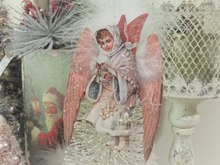 Load image into Gallery viewer, Victorian Pink Winged Snow Angel Ornament Feathers