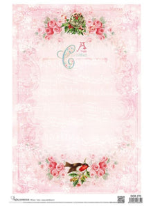 Pink Christmas Baroque Frame Rice Paper by Calambour Italy DGR 270, A3