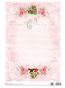 Calambour Pink Christmas Baroque Frame Decoupage Rice Paper, A3