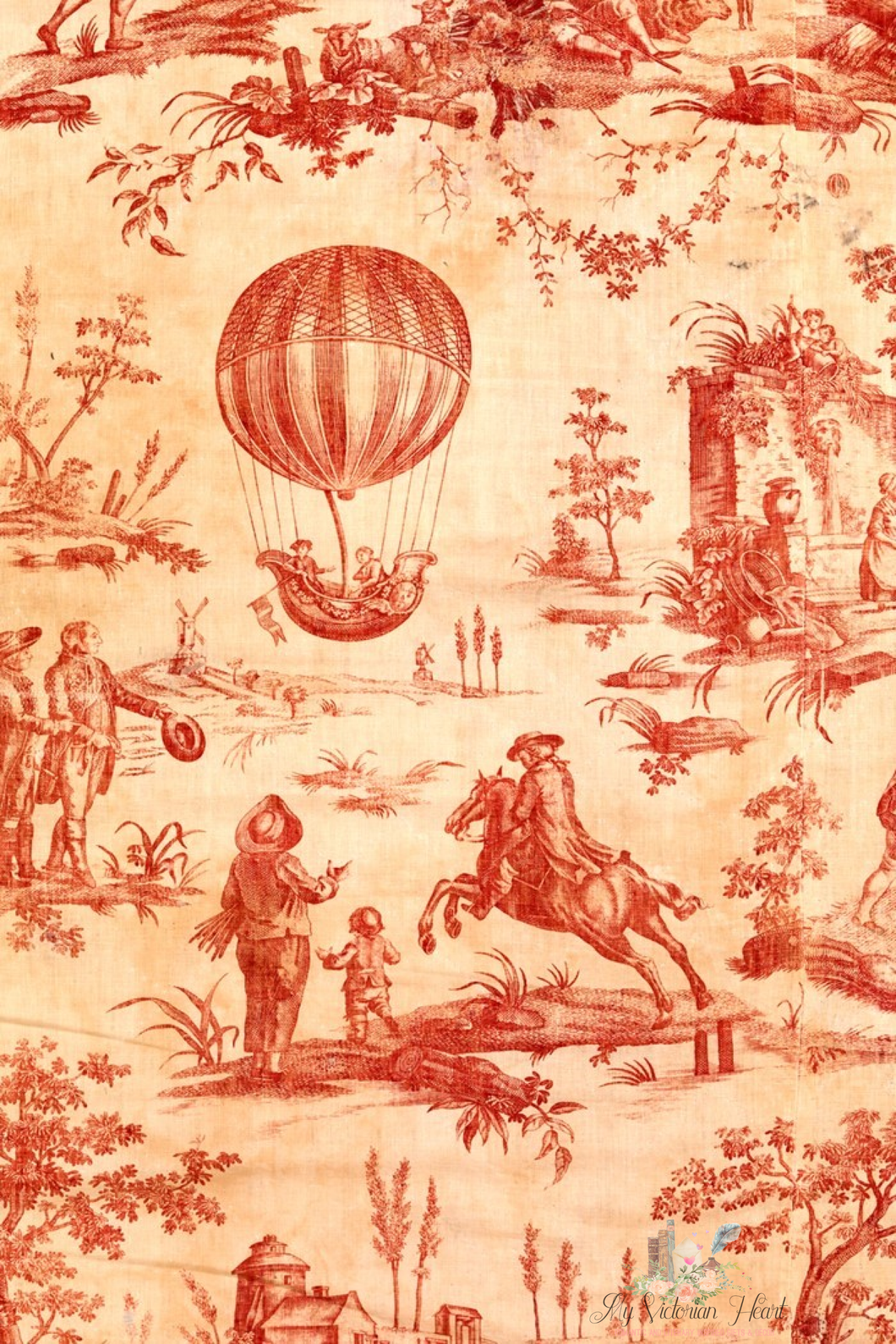 Red Toile Decoupage Paper by Roycycled Treasures, 20