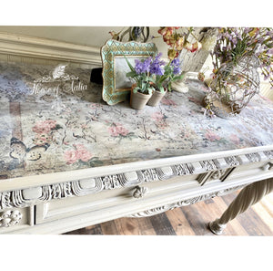 Redesign with Prima Botanical Imprint Decoupage Decor Tissue Paper Shown on Console Table project