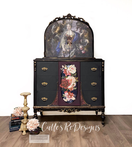 Redesign Prima A1 Decoupage Decor Rice Paper, Royal Garden, Shown on Antique Dresser Mirror