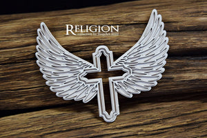 Snipart Religion, Winged Cross 1, Angel Wings, Chipboard Embellishment