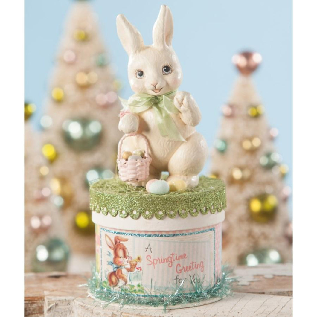 Bethany Lowe Designs Retro Bunny on Box, Vintage Inspired Bunny Easter Decor