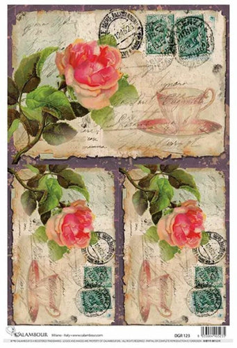 Rose Postcard Decoupage Rice Paper by Calambour Italy