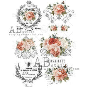 Rose Labels Rice Paper 0676 by ABstudio, French Decoupage