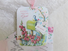 Load image into Gallery viewer, Birthday Birdie Gift Card for Shabby Aqua Blue Hanky by Luray Collection
