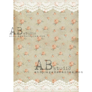 Shabby Rose Wallpaper Rice Paper 0393 by AbStudio, Peach Roses and Lace