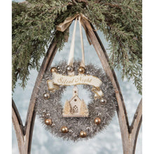 Load image into Gallery viewer, Bethany Lowe Designs Peaceful Wreath with Silent Night Banner, Church, Bottle Brush Trees