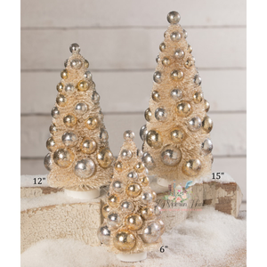 Bethany Lowe Designs Silver and Gold Bottle Brush Trees, Set of 3