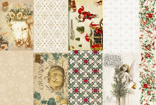 Roycycled Small Holiday Project Blocks Decoupage Paper with 9 Fall and Christmas Designs