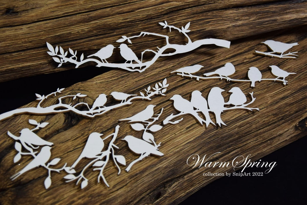 Snipart Warm Spring, Twigs with Birds, Branches, Chipboard Embellishments