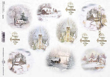 Load image into Gallery viewer, Snowy Church and Houses Minis Rice Paper by ITD Collection, R1274, A4