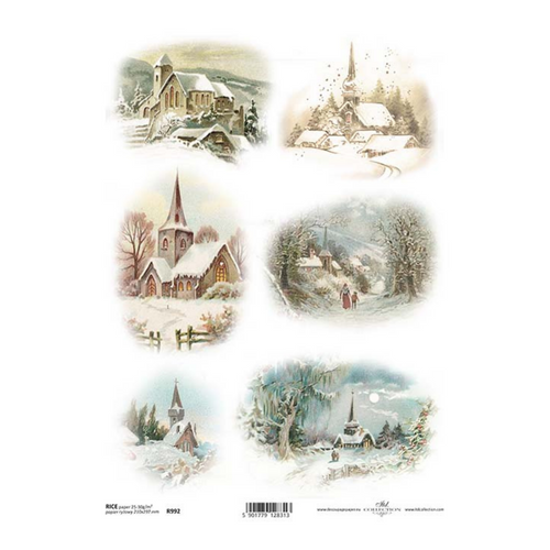 Snowy Churches Rice Paper by ITD Collection R0992
