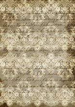 Load image into Gallery viewer, Stained Lace Rice Paper by Decoupage Queen, A4 Size, Vintage Lace and Script