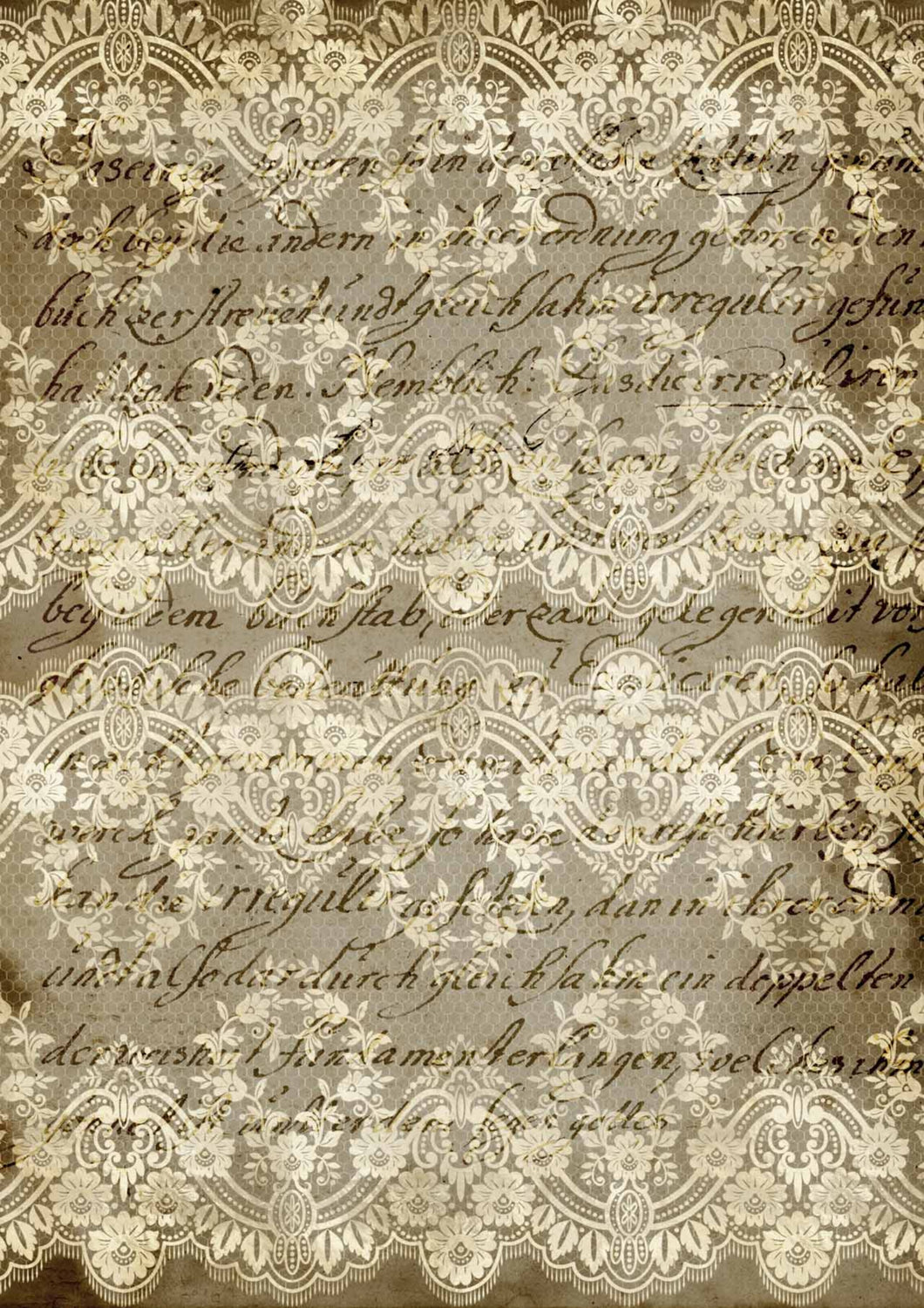 Stained Lace Rice Paper by Decoupage Queen, A4 Size, Vintage Lace and Script