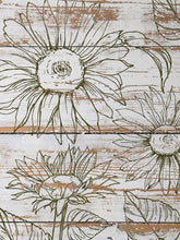 Load image into Gallery viewer, IOD Sunflowers Decor Stamp, Two Sheet Set, Stamped on Wood Background