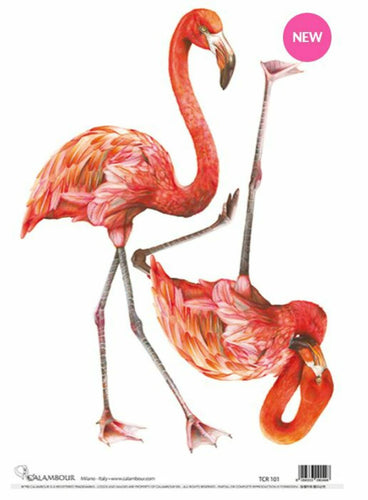Two Flamingo Decoupage Rice Paper by Calambour Italy, Flamingoes
