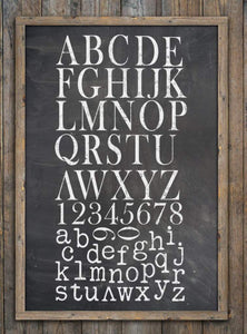 Typesetting Decor Stamps on Black Board Project by Iron Orchid Designs, Letters Numbers Stamp