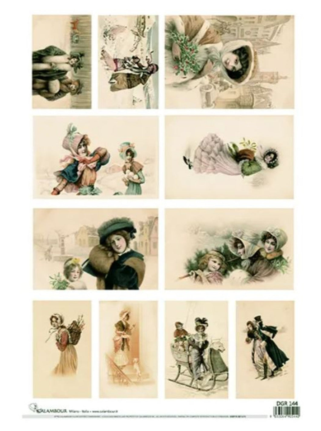 Vintage Mini Christmas Cards Rice Paper by Calambour, DGR144, A3